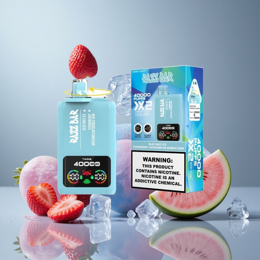 Razz Bar 40000 Пуфове Еднократна вейп Син Леден Малинов & Диня Дъвка
