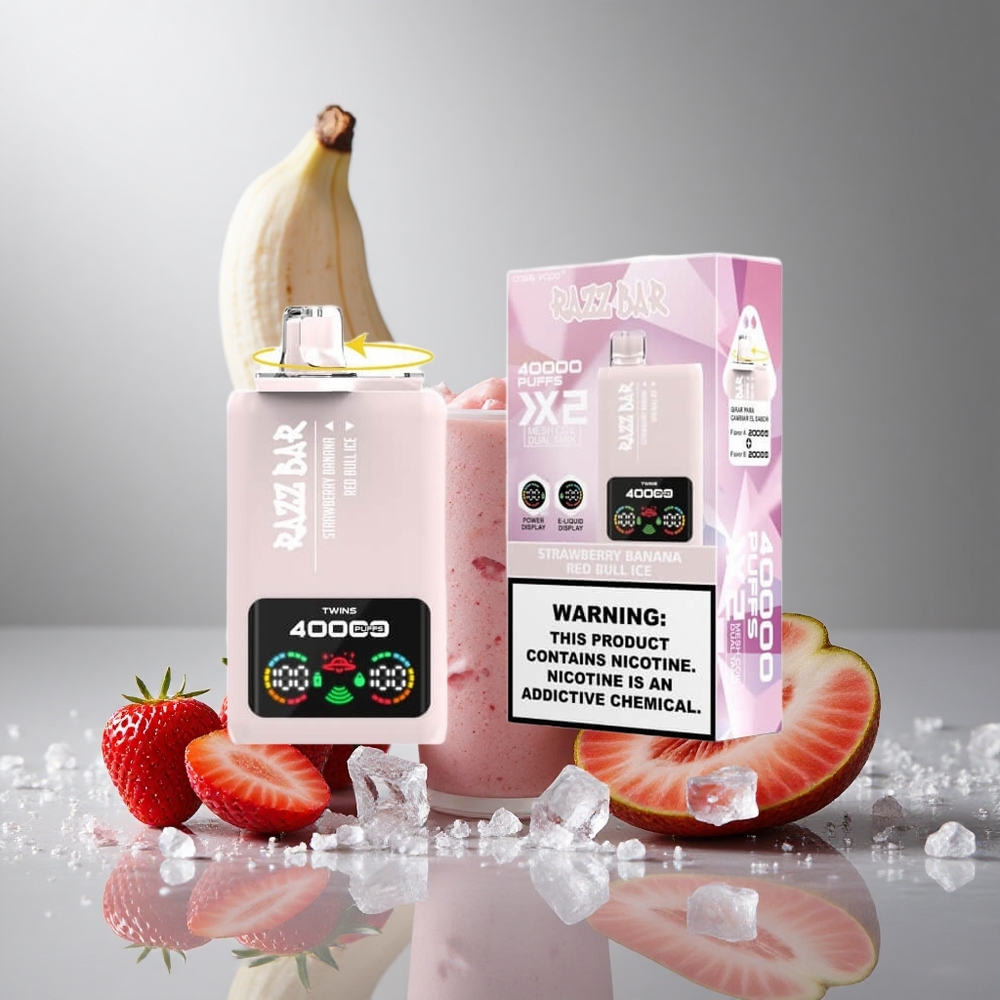 Razz Bar 40000 Пуфове Еднократна вейп Ягода Банан_Червен Бык Лед
