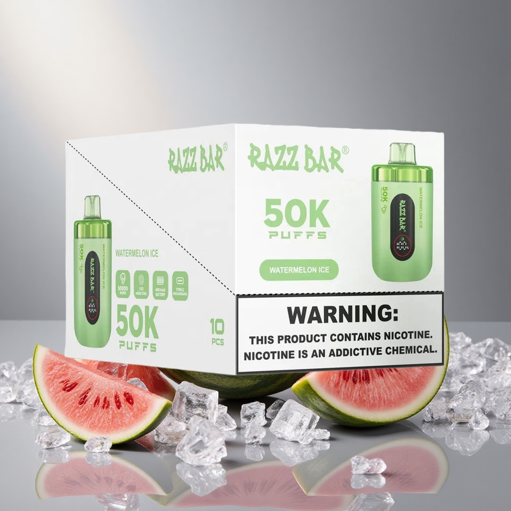 Razz Bar 50K Пуфове Еднократна вейп Пъпеш Лед с 1.0 Ohm мрежов намотка