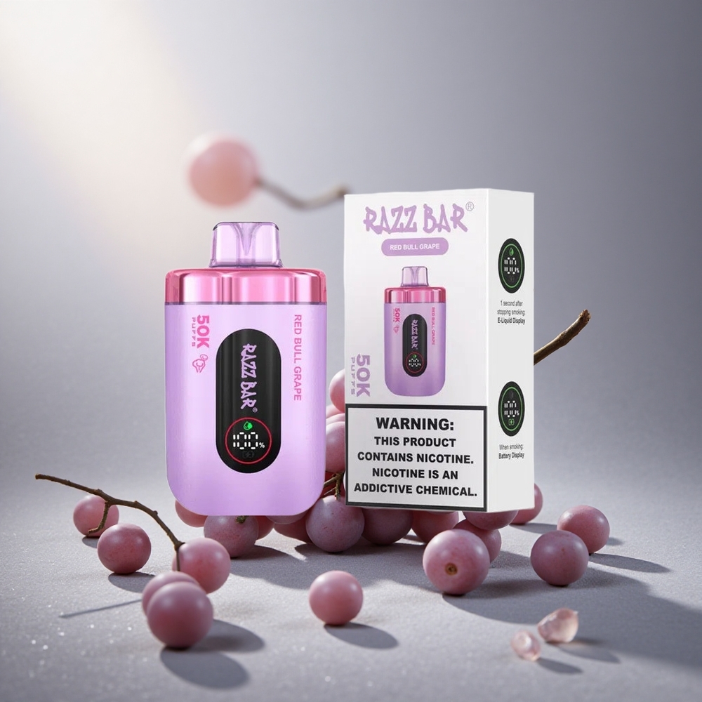 Razz Bar 50K Пуфове Еднократна вейп с 2% Никотин и Грозде от Red Bull