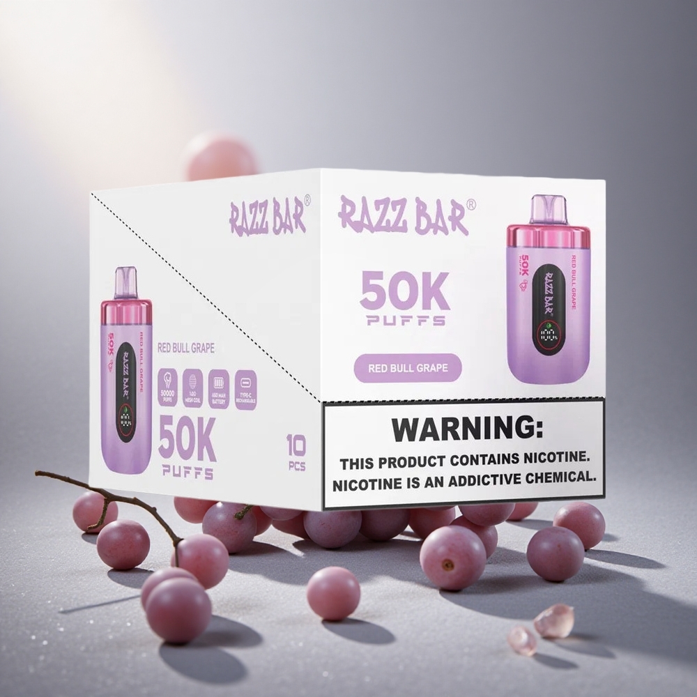 Razz Bar 50K Пуфове Еднократна вейп с 2% Никотин и Грозде от Red Bull