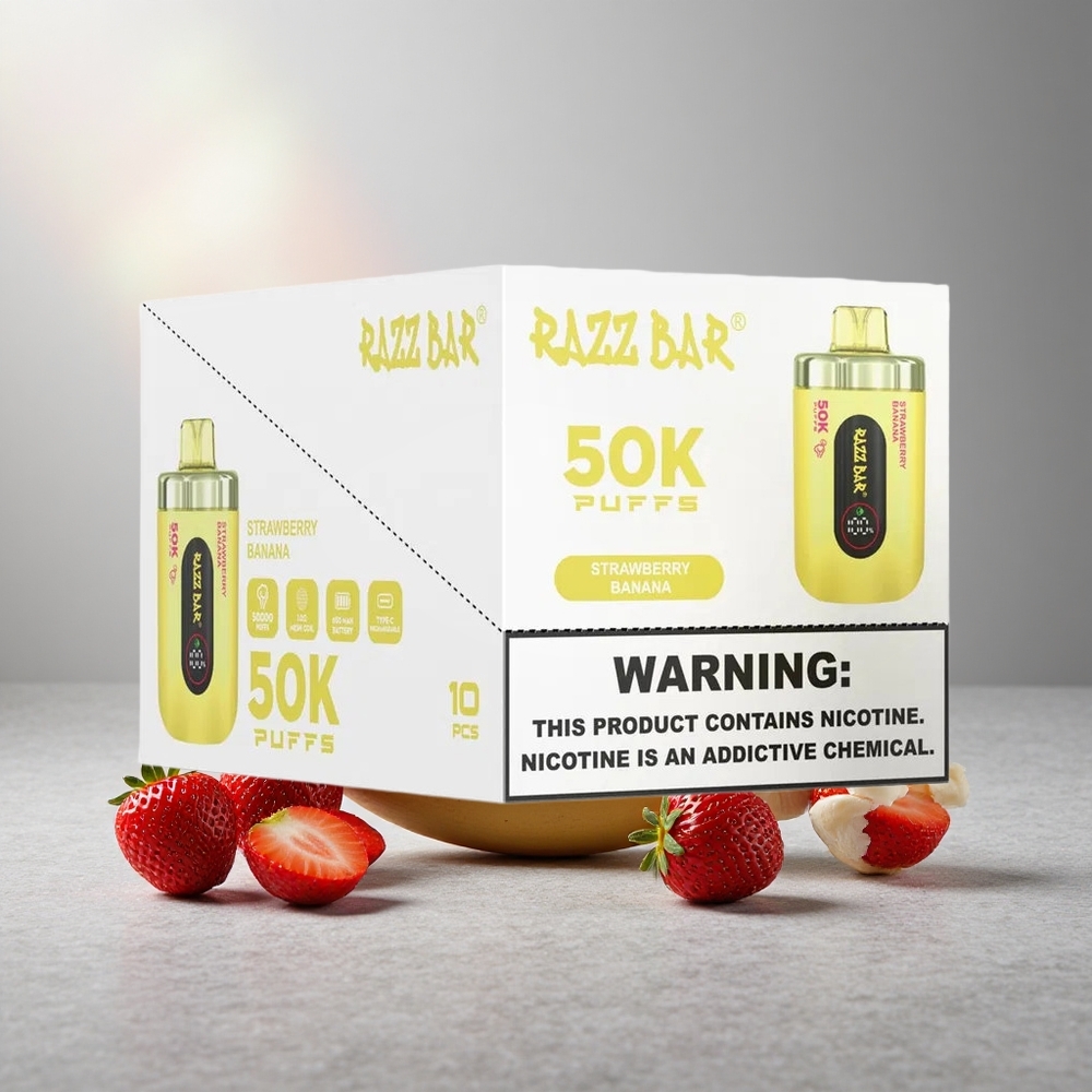 Razz Bar 50K Пуфове Еднократна вейп Ягода Банан 650 мАч
