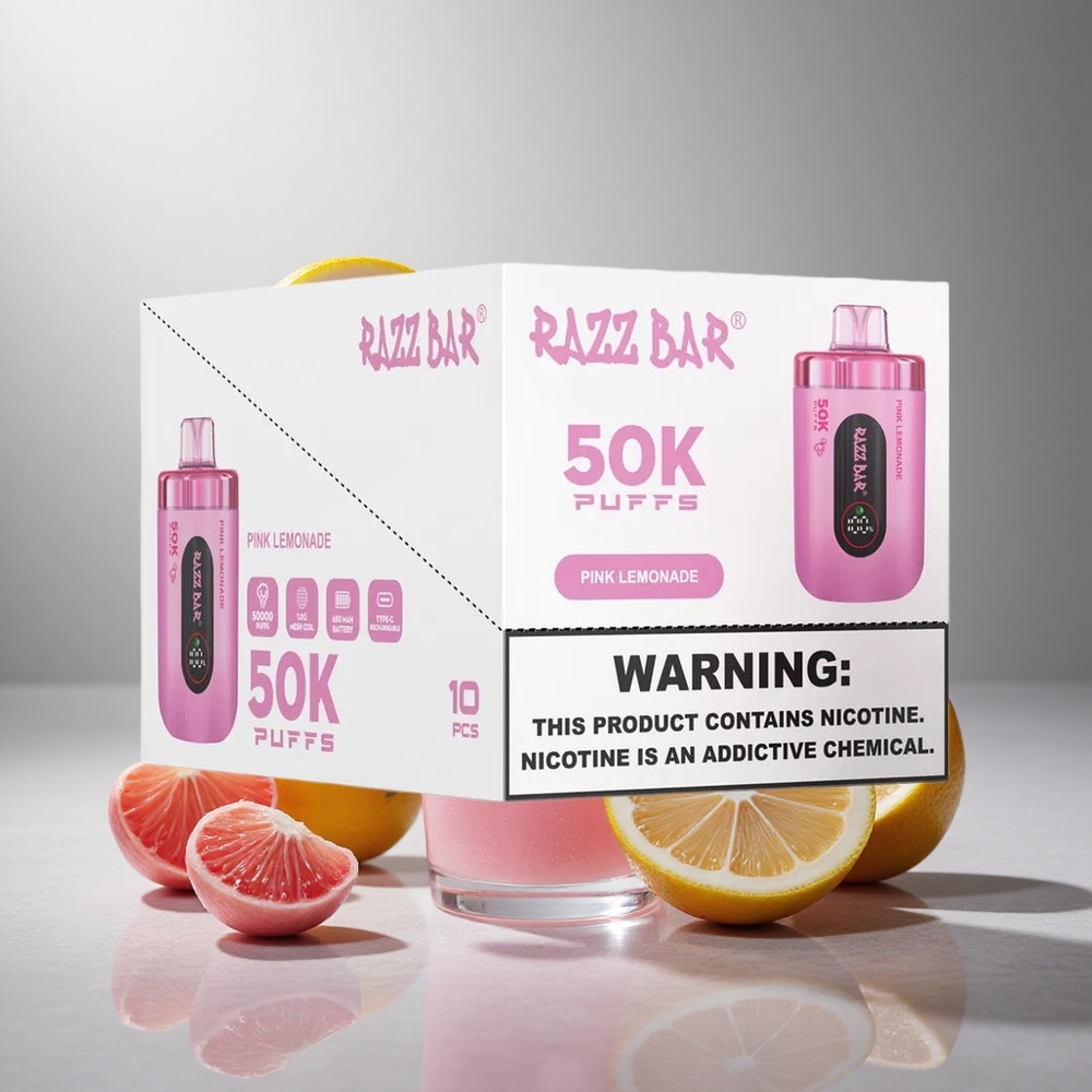 Razz Bar 50K Пуфове Еднократна вейп Розов Лимонада с 650 mAh Батерия