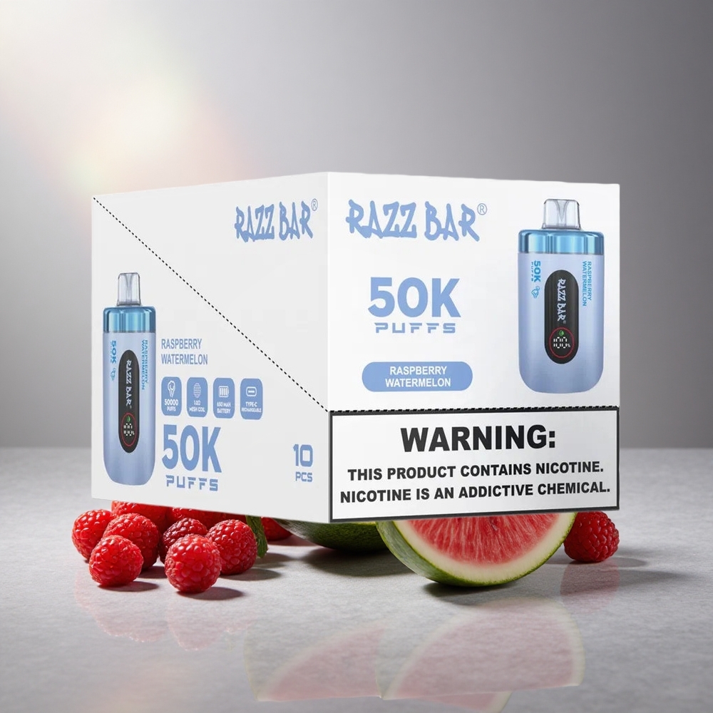 Razz Bar 50K Пуфове Еднократна вейп Малина Диня 650 mAh